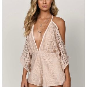 REBECCA LACE STRIPED ROMPER from Tobi. Size Small